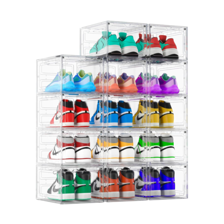 14 Pack Clear Stackable Shoe Storage Boxes - Large Size