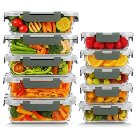 10 Pack Borosilicate Glass Containers with Lids – Leakproof, Microwave Safe, Stackable Storage
