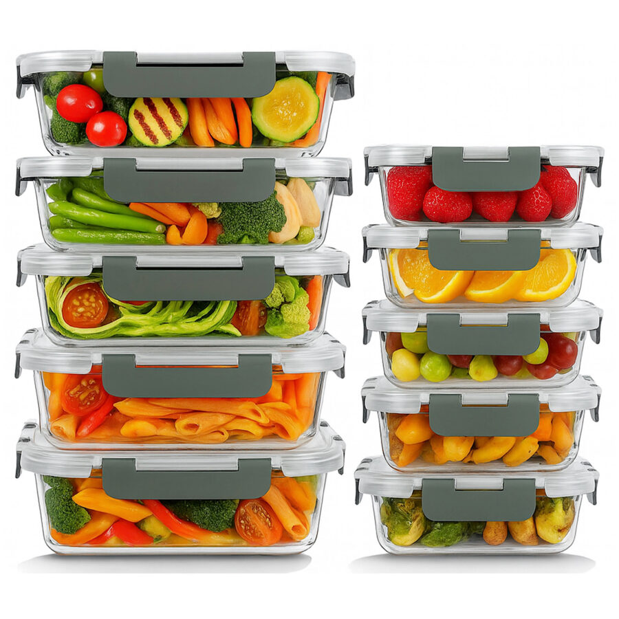 10 Pack Borosilicate Glass Containers with Lids – Leakproof, Microwave Safe, Stackable Storage