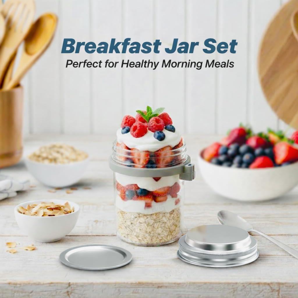 4-Pack 480ml Stainless Steel Leakproof Glass Breakfast Jar Set - Image 2