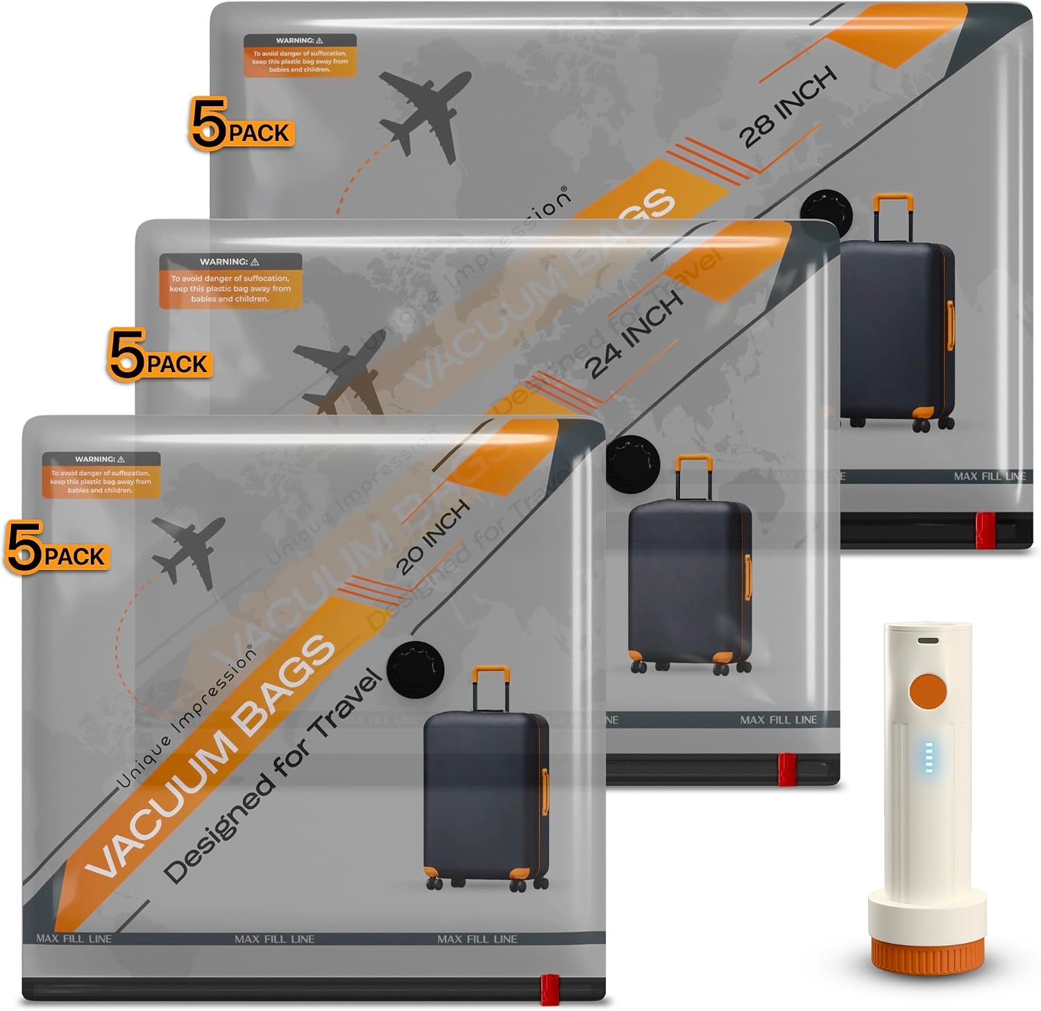 15 Pack Reusable Vacuum Travel Storage Bags