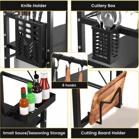 Expandable Two Tier Black Microwave Shelf Kitchen Organiser - Image 7