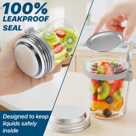 4-Pack 480ml Stainless Steel Leakproof Glass Breakfast Jar Set - Image 3