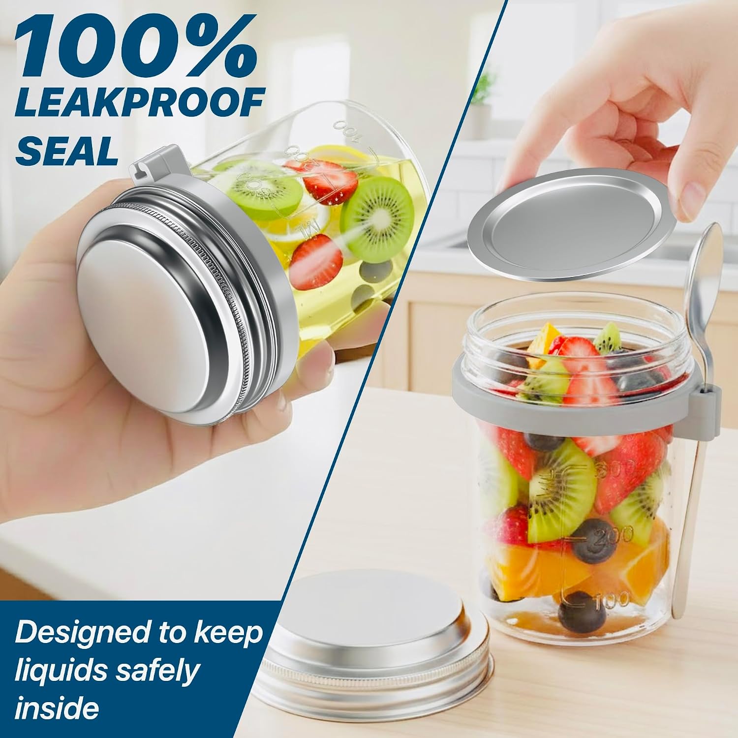 4-Pack 480ml Stainless Steel Leakproof Glass Breakfast Jar Set - Image 3