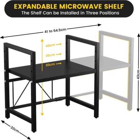 Expandable Two Tier Black Microwave Shelf Kitchen Organiser - Image 2