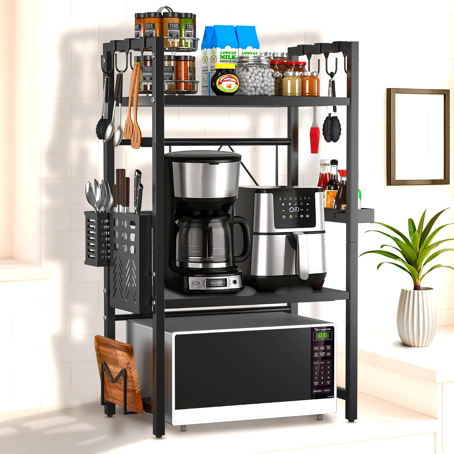 3-Tier Black Kitchen Shelf Storage Organiser