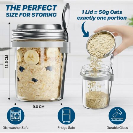 4-Pack 480ml Stainless Steel Leakproof Glass Breakfast Jar Set - Image 4