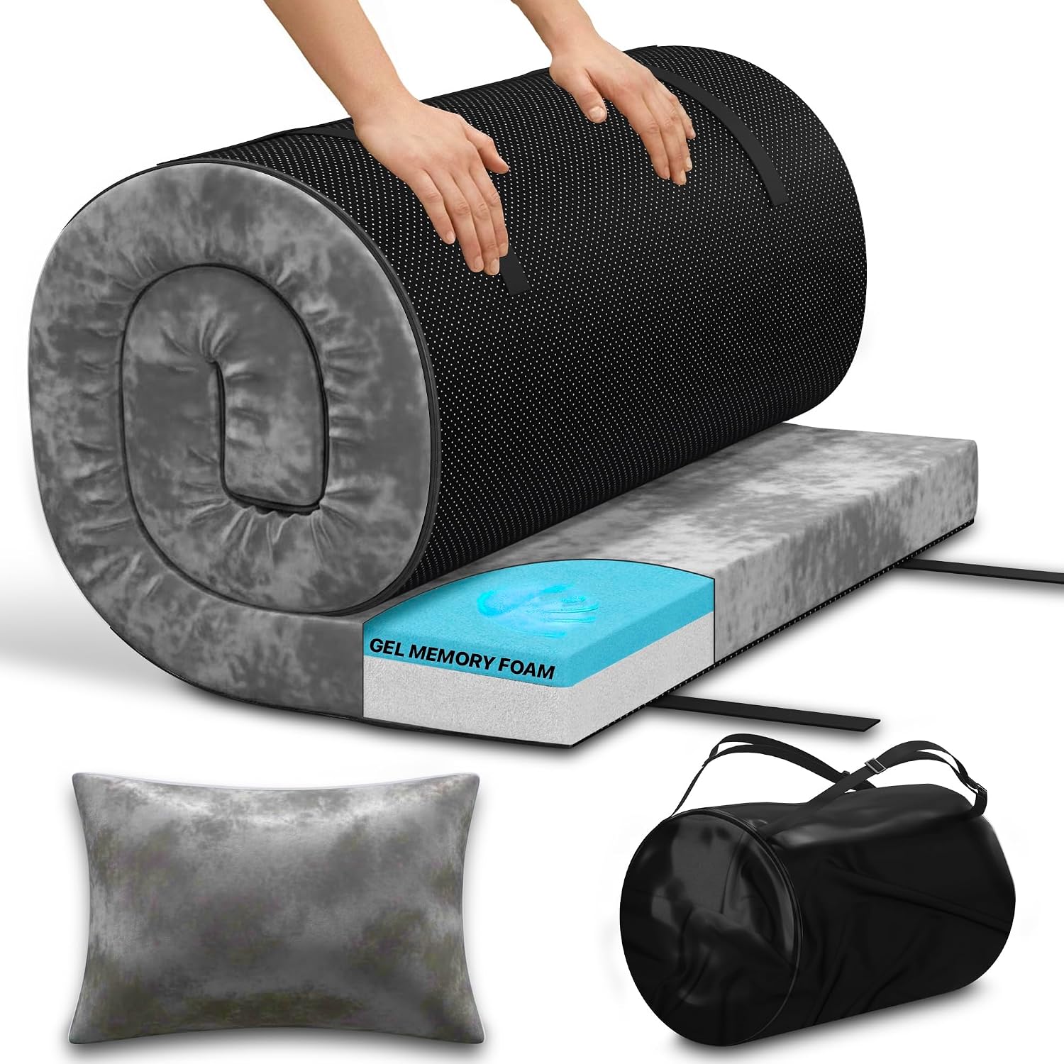 Portable Single Foldable Gel Memory Foam Floor Mattress
