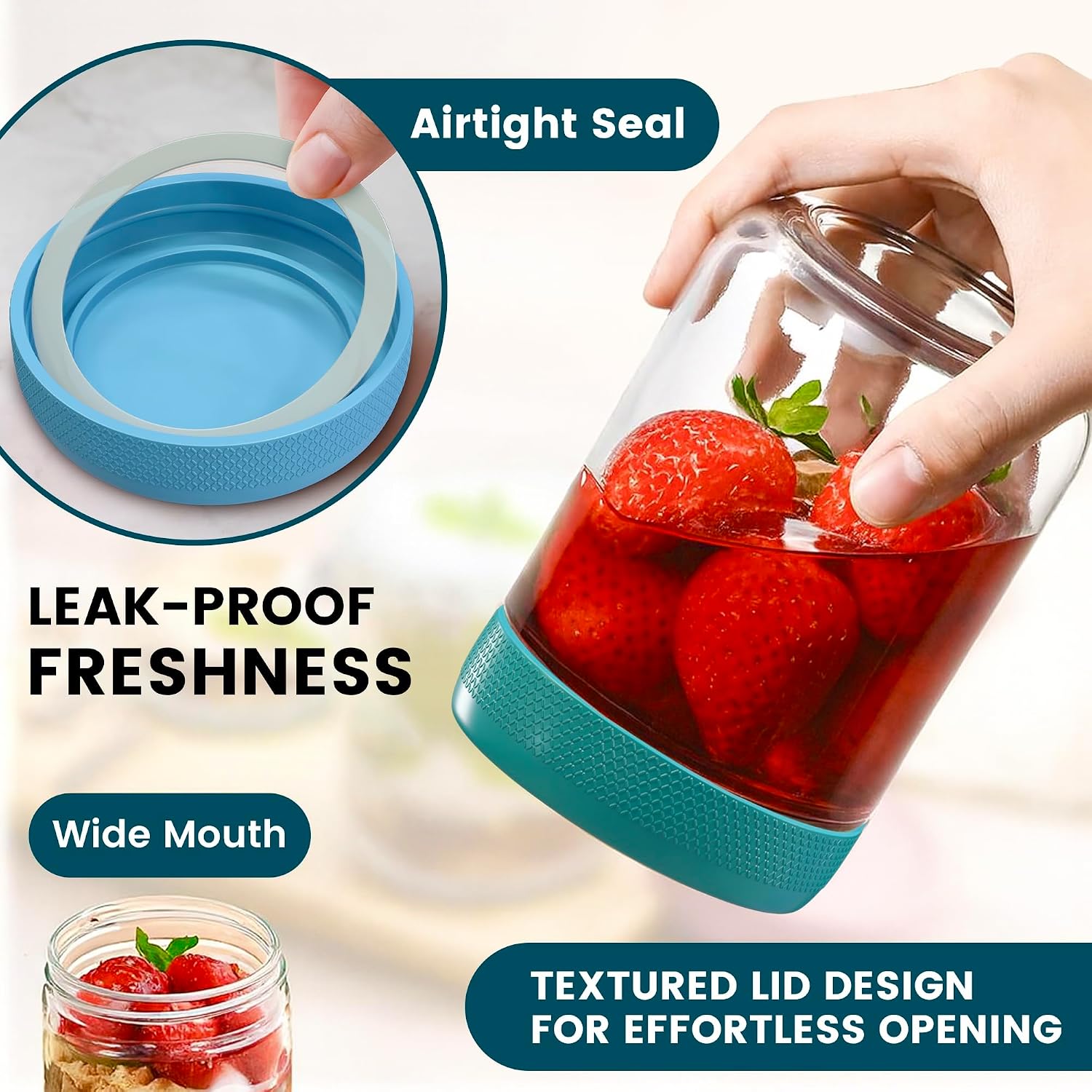 480ml 6-Pack Glass Jars with Airtight Leakproof Lids - Image 5