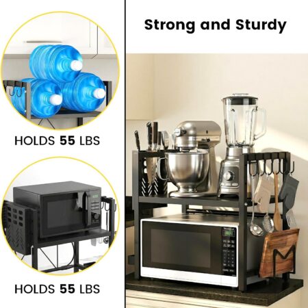 Expandable Two Tier Black Microwave Shelf Kitchen Organiser - Image 5