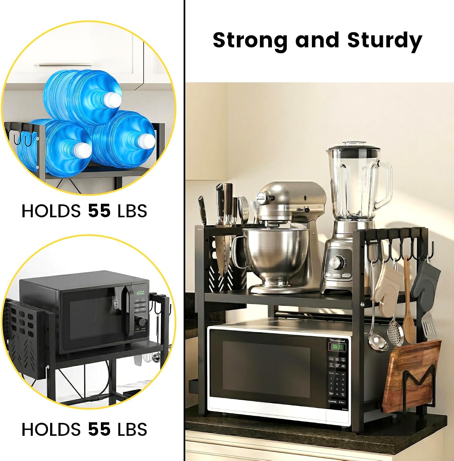 Expandable Two Tier Black Microwave Shelf Kitchen Organiser - Image 5