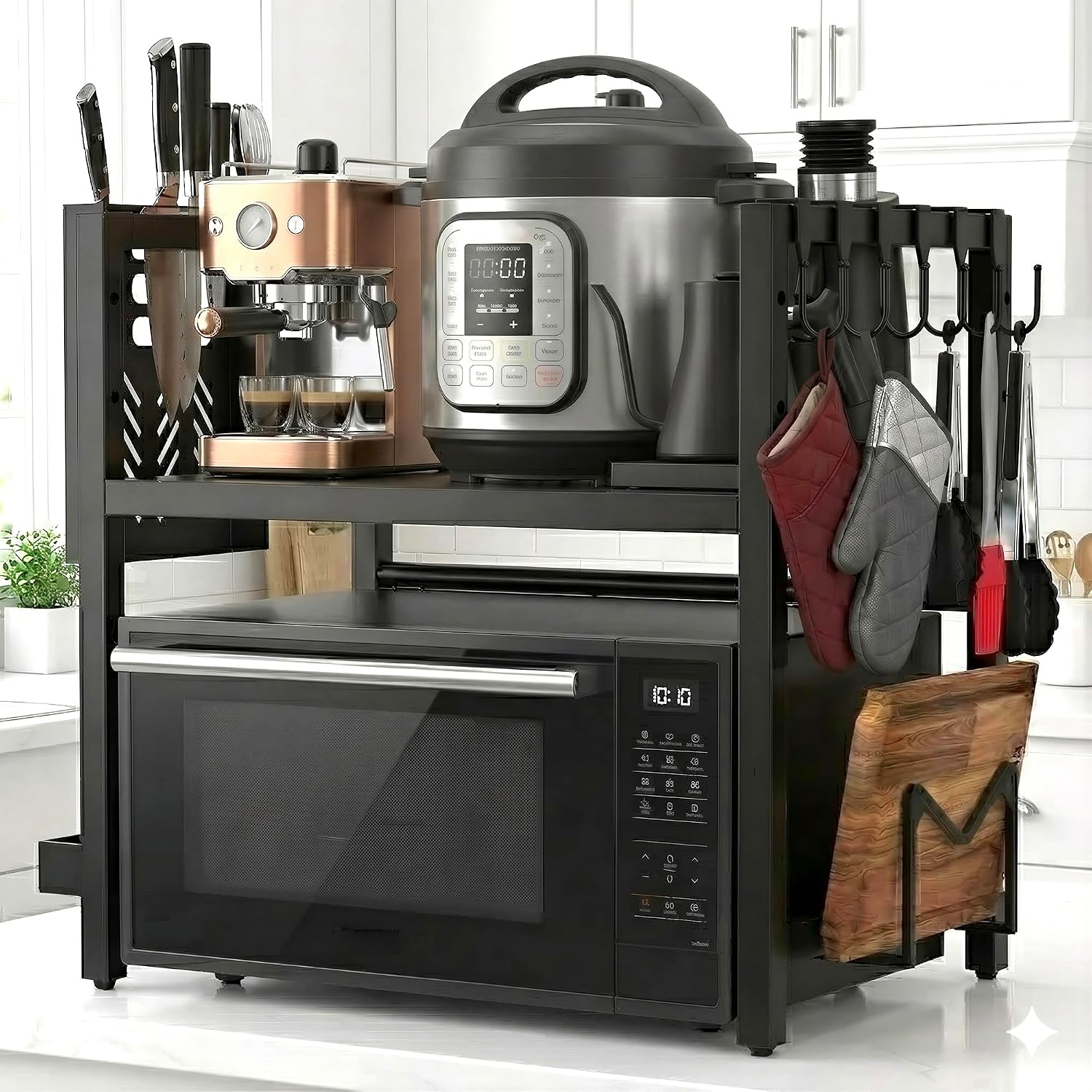 Expandable Two Tier Black Microwave Shelf Kitchen Organiser - Image 6