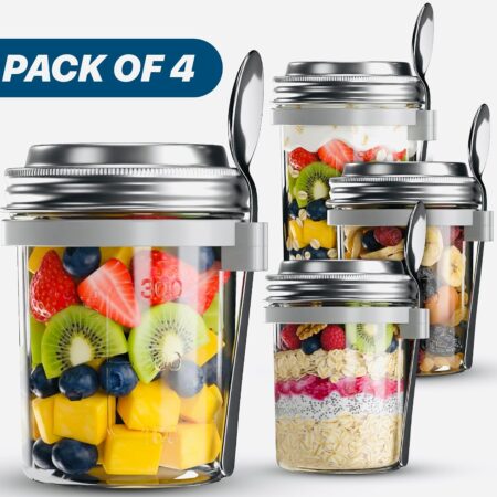 4-Pack 480ml Stainless Steel Leakproof Glass Breakfast Jar Set - Image 7