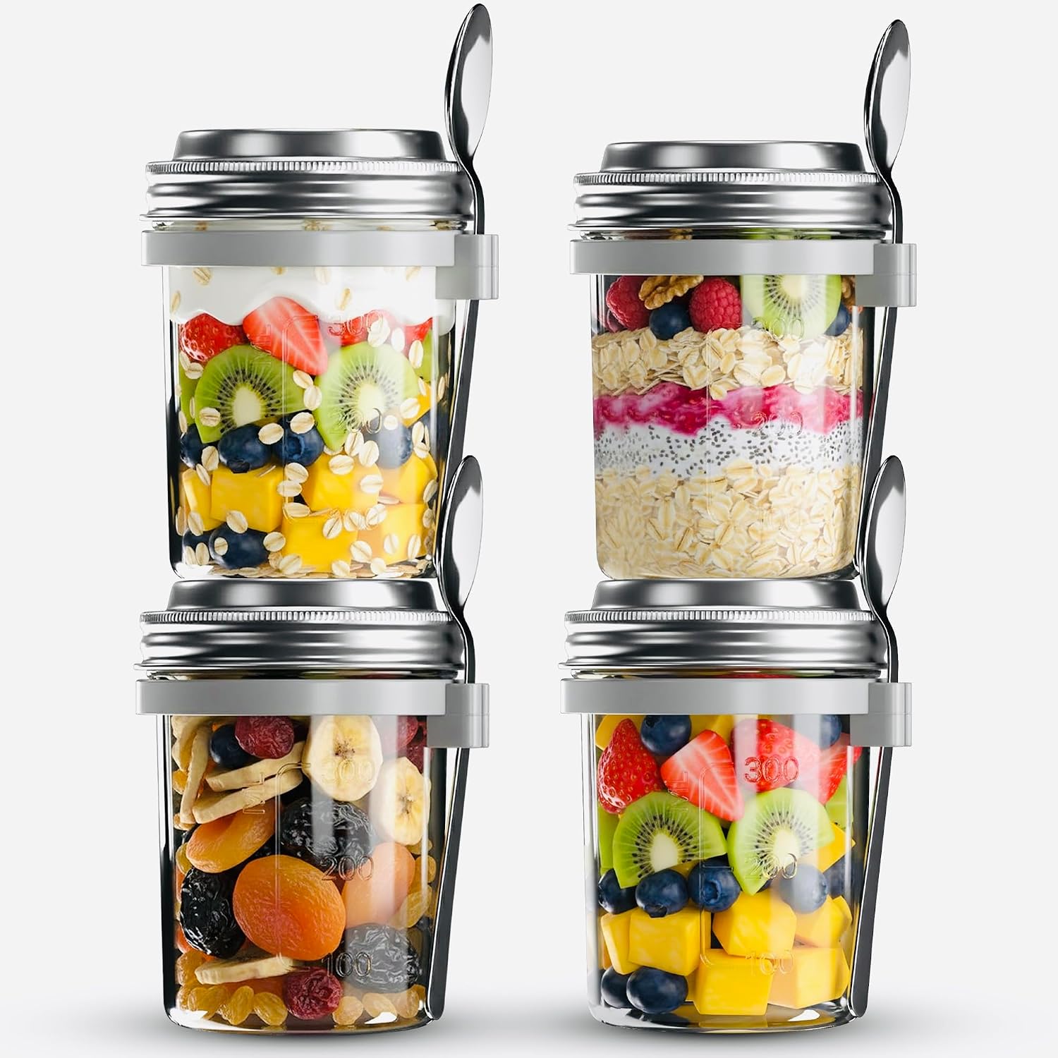 4-Pack 480ml Stainless Steel Leakproof Glass Breakfast Jar Set