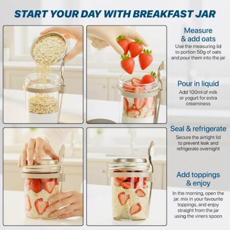 4-Pack 480ml Stainless Steel Leakproof Glass Breakfast Jar Set - Image 5