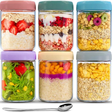 480ml 6-Pack Glass Jars with Airtight Leakproof Lids