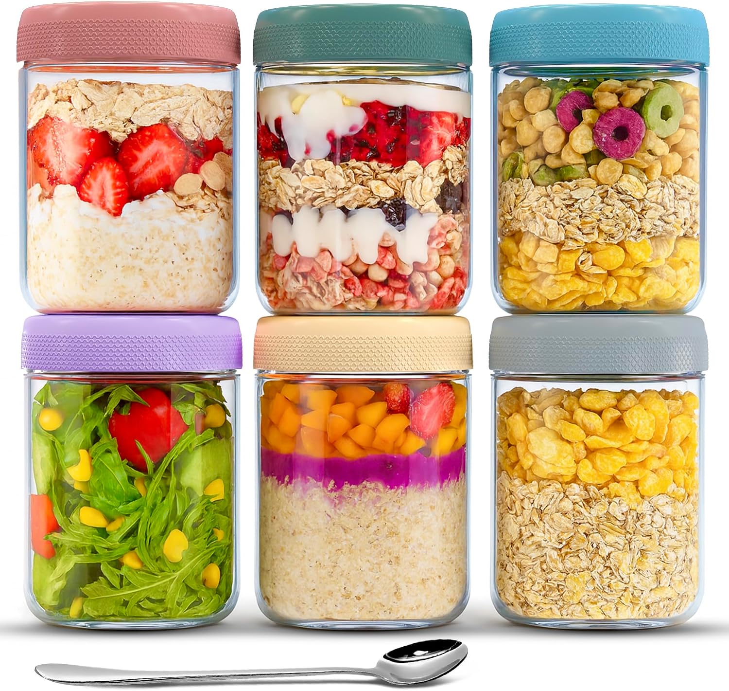 480ml 6-Pack Glass Jars with Airtight Leakproof Lids