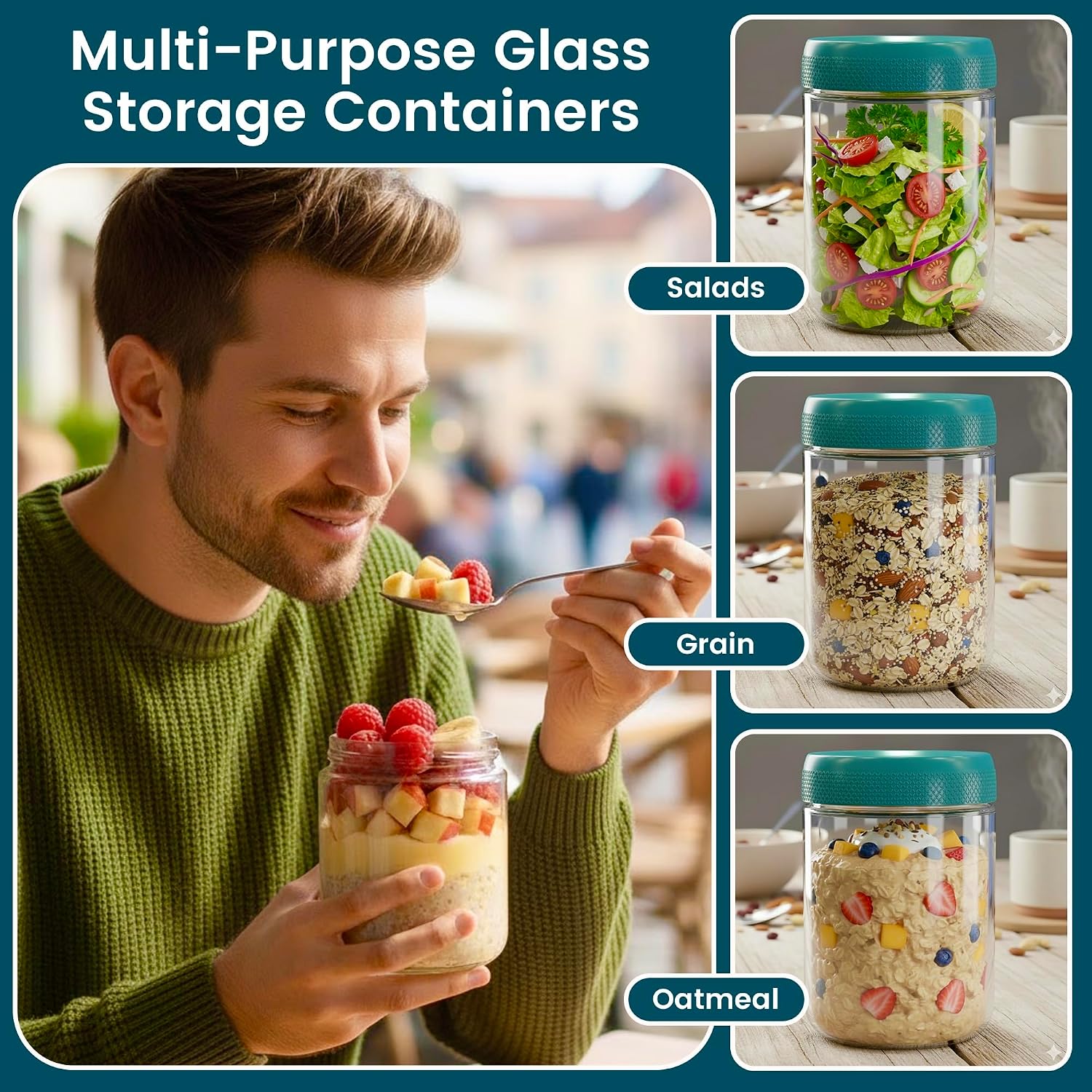 480ml 6-Pack Glass Jars with Airtight Leakproof Lids - Image 3