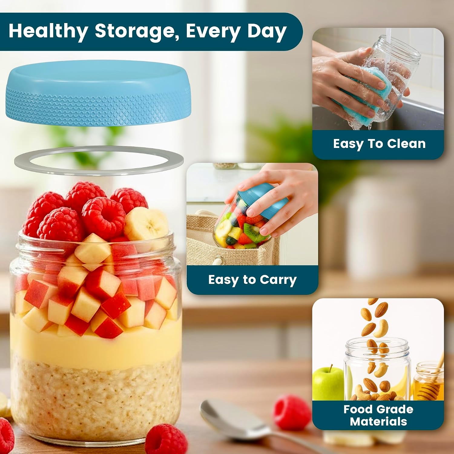 480ml 6-Pack Glass Jars with Airtight Leakproof Lids - Image 4