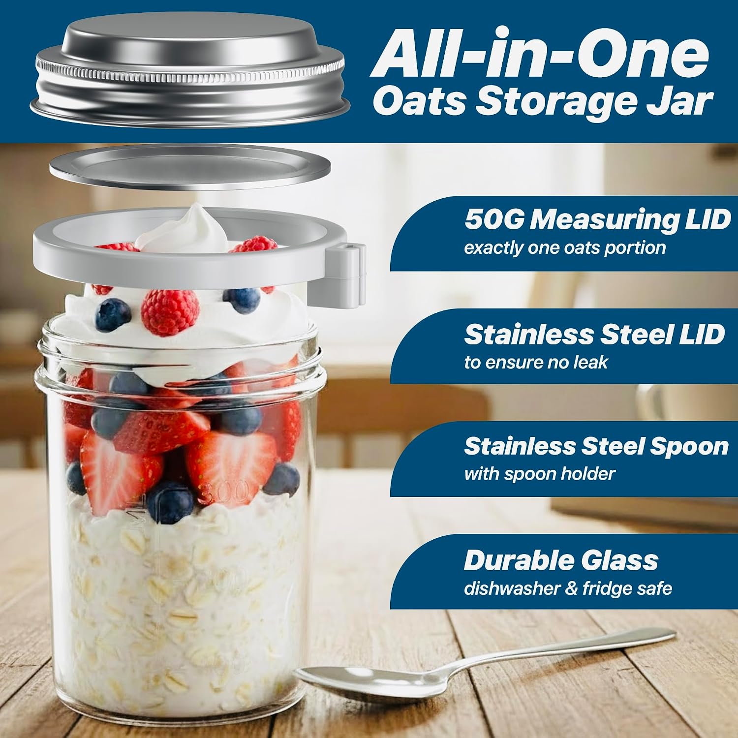 4-Pack 480ml Stainless Steel Leakproof Glass Breakfast Jar Set - Image 6