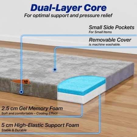 Portable Single Foldable Gel Memory Foam Floor Mattress - Image 6
