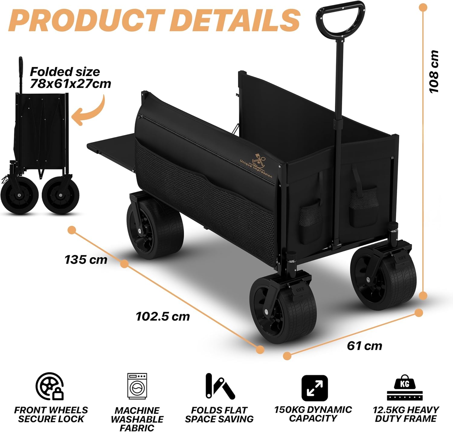 300L Foldable Wagon Collapsible Cart Beach Trolley - Image 4